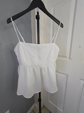 ​Elodie White Textured Smocked Peplum Cami Top Tank XL